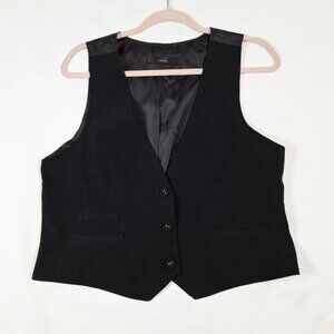 Womens Sz L Tailored Suit Vest Waistcoat Black Lined Button-Front Cinch-Back